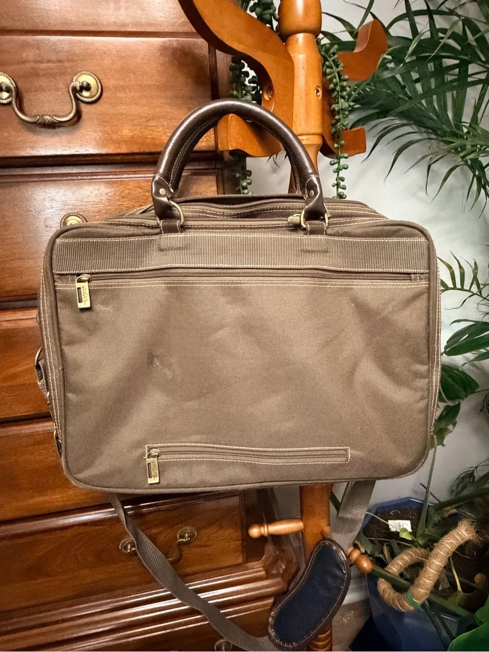 Brown Canvas & Leather Briefcase Bag - US Luggage New York